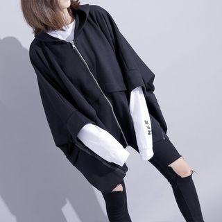 Patchwork Oversized Hooded Zipper Jacket