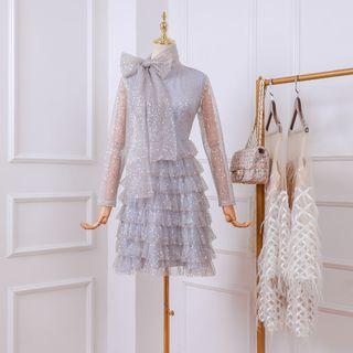 Long-sleeve Tiered Party Dress