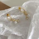 925 Sterling Silver Faux Pearl Ear Stud E220 - 1 Pair - Knot & Faux Pearl - Gold - One Size