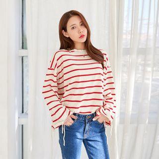 Distressed-trim Striped Top