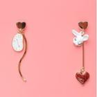 Asymmetrical Rabbit Heart Drop Earring 1 Pair - 925 Silver - White & Red & Gold - One Size