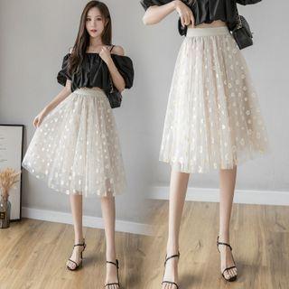 Dotted Mesh A-line Midi Skirt