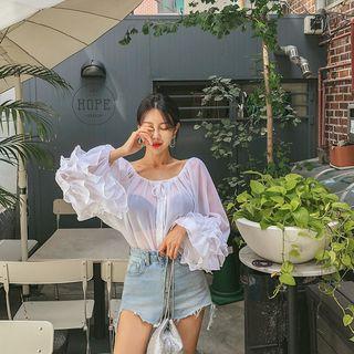 Frilled See-through Peasant Blouse