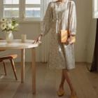 Square-neck Floral Long Flare Dress