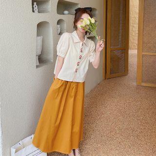 Set : Embroidered Shirt + Maxi Skirt