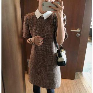 Short-sleeve A-line Collared Dress As Shown In Figure - One Size