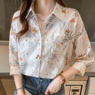 3/4 Sleeve Floral Print Shirt