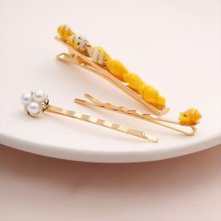 Set: Faux Pearl Hair Pin + Shell Hair Clip