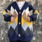 Contrast-panel Argyle Sweater