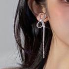 Bow Rhinestone Dangle Earring 1 Pair - A3033 - Silver - One Size