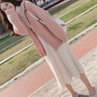 Set: Zip Knit Hoodie + Midi A-line Skirt + Long-sleeve Turtle-neck Top