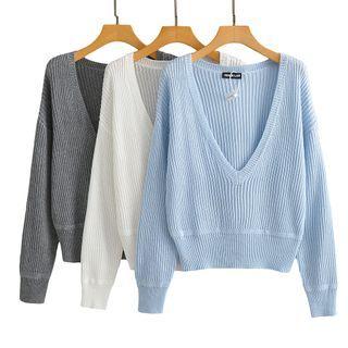 Long Sleeve Open-back Ribbed-knit Sweater