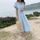 Cap-sleeve A-line Long Dress Sky Blue - One Size