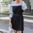 Off-shoulder Color-block Minidress With Belt