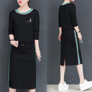 Set: Embroidered Pullover + Midi Skirt