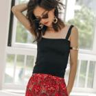 Plain Sleeveless Square Neck Top Black - One Size