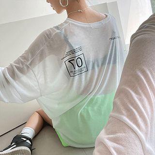 Drop-shoulder Printed Sheer T-shirt