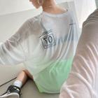Drop-shoulder Printed Sheer T-shirt