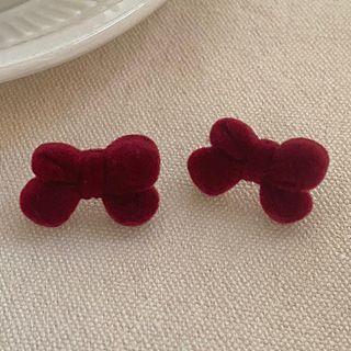Flocking Bow Earring 1 Pair - Red - One Size