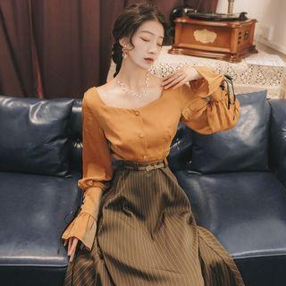 Bell-sleeve Top / Maxi Striped A-line Skirt / Set