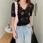 Embroider Knit Short-sleeved Top