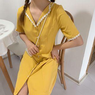 Flower V-neck Short-sleeved Dress
