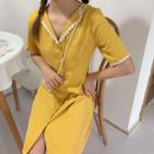 Flower V-neck Short-sleeved Dress