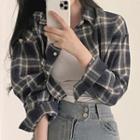 Plaid Cropped Loose-fit Blouse Plaid - One Size
