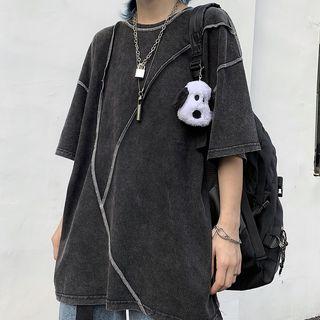 Short-sleeve Panel Loose-fit T-shirt As Shown In Figure - One Size