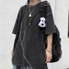 Short-sleeve Panel Loose-fit T-shirt As Shown In Figure - One Size