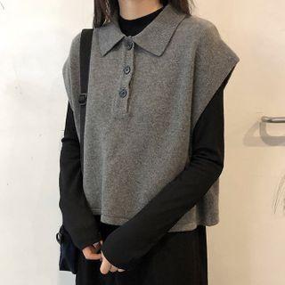 Long-sleeve Midi A-line Dress / Polo Sweater Vest
