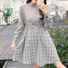 Plaid Panel Drawstring Waist A-line Dress
