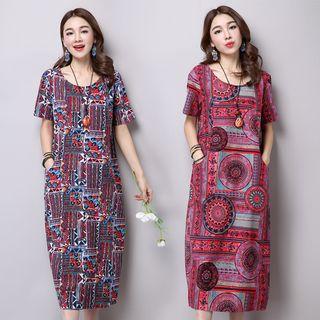 Patterned Short Sleeve T-shirt Dress