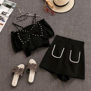 Set: Cold-shoulder Bow Blouse + Skort