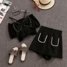 Set: Cold-shoulder Bow Blouse + Skort