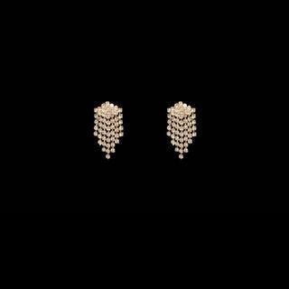 Rhinestone Fringed Earring 1 Pair - S925 Silver Stud Earrings - Gold - One Size