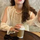 Long-sleeve Cold Shoulder Sheer Top Light Almond - One Size