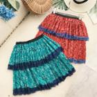 Floral Print Lace Trim Flared Skirt
