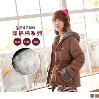 Faux Fur Trim Hooded Puffer Jacket