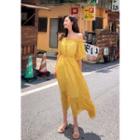 Off-shoulder Maxi Floral Dress Yellow - One Size
