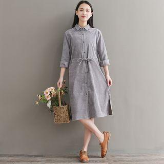 Tie-waist Corduroy Midi Dress