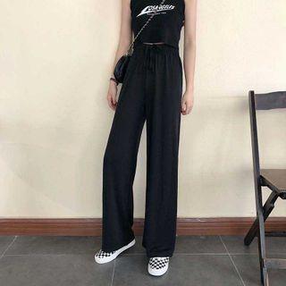 Plain Wide-leg Pants / Belt