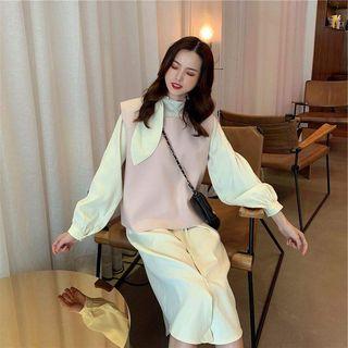 Sleeveless Plain Vest / Asymmetric Long-sleeve Plain Shirt Dress