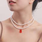 Bead Pendant Layered Faux Pearl Necklace