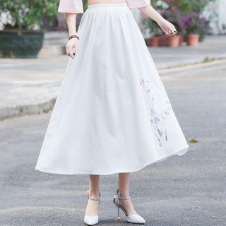 Floral Embroidery Midi Skirt