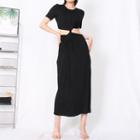 Short-sleeve Knotted Cutout Midi A-line Dress