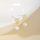 Cat Faux Pearl Dangle Earring 1 Pair - Gold - One Size
