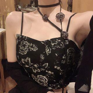 Cropped Cardigan / Floral Cropped Camisole Top / Ruffle Mini A-line Skirt