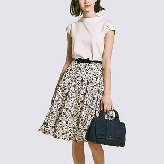 Set: Cap-sleeve Top + Floral A-line Skirt