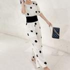 Set: Short-sleeve Dotted Top + Wide Leg Pants